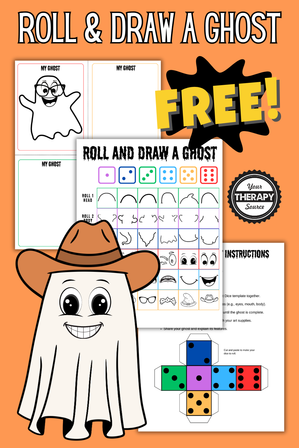 Ghost Roll and Draw Free Printable PDF - Your Therapy Source